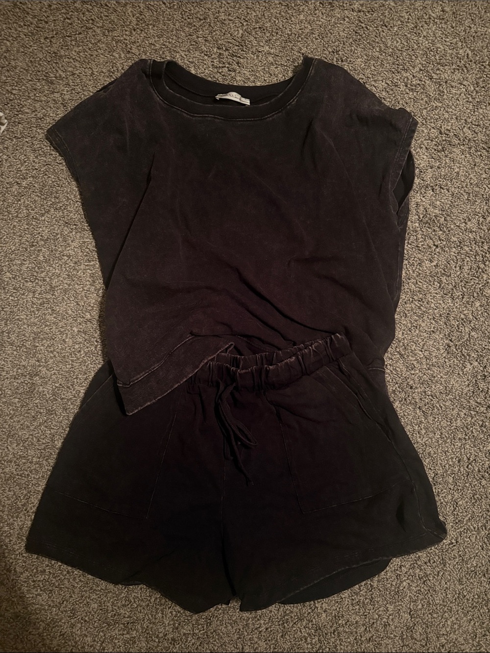 Zenana Outfitters Black Washed Short Sleeve Tee & Shorts Set